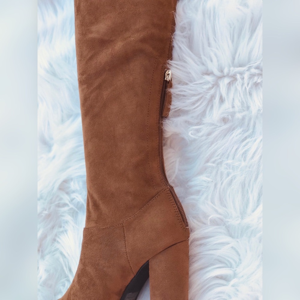 Qupid SIGNAL Brown Faux Suede Over Knee Sleek Boot - Picture 4 of 7